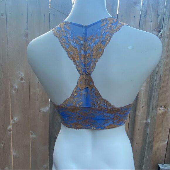 Free People Wild Roses Racerback lace Bralette in Blue and Gold size XS - Picture 2 of 8